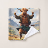 Highland Cow Dansant Le Highland Fling, (Gant de toilette)