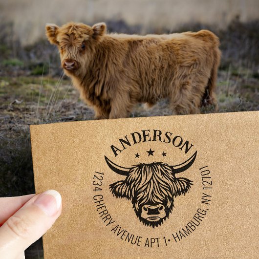 Highland Cow Family Return Address Rubberstempel