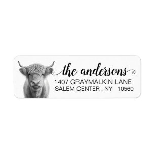 Highland Cow Farm Calligrafie Naam  Etiket