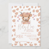 Highland Cow fleurs boho invitation baby shower (Devant)