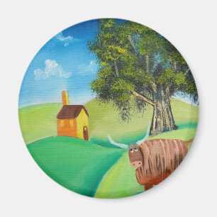 HIGHLAND COW FOLK ART MAGNEET