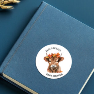 Highland Cow Halloween-aquarel baby shower Ronde Sticker