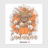 Highland Cow Halloween Autumn Personalized Sticker (Vel)
