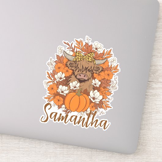 Highland Cow Halloween Autumn Personalized Sticker (Detail)
