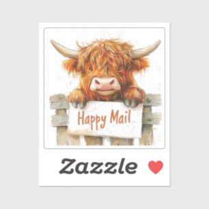 Highland Cow, Happy Mail, Sticker