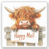 Highland Cow, Happy Mail, Sticker (Recto)