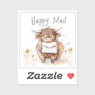 Highland Cow, Happy Mail, Sticker