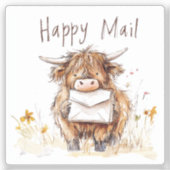 Highland Cow, Happy Mail, Sticker (Recto)