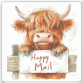 Highland Cow, Happy Mail, Sticker (Recto)