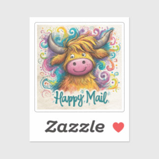 Highland Cow, Happy Mail, Sticker