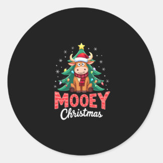 Highland Cow Heifer Santa Hat Mooey Christmas Tree Ronde Sticker