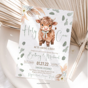 Highland Cow Heilige Koe baby shower groene Uitnod Kaart
