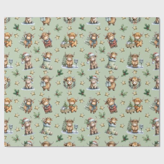 Highland Cow Holiday Parade Cadeaupapier (Vlak)