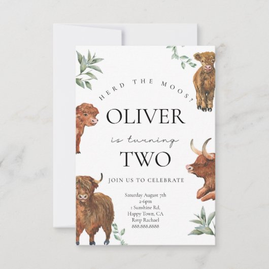 Highland Cow Invitation Anniversaire Pour Enfants (Devant)