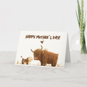 Highland Cow Mama & Calf Mothers Day Carte photo
