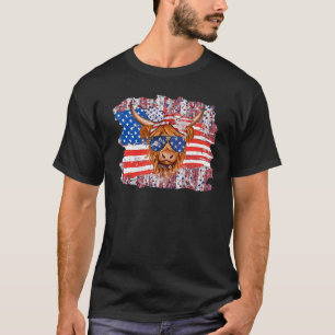 Highland Cow Merica 4 juli VS Vlag Bril West T-shirt