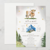 Highland Cow Moon Stars Mountain Baby Shower Kaart (Voorkant / Achterkant)