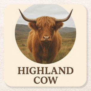 Highland Cow Portretposter met "Highland Cow" Vierkante Kartonnen Onderzetter