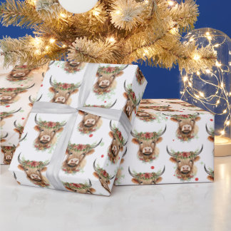 Highland Cow Rustic Christmas Wrapping Paper  Cadeaupapier