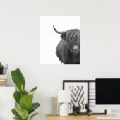 Highland Cow Scotland Russe noir blanc Poster (Bureau à domicile)