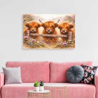 Highland Cow - Watercolour Animals Canvas Afdruk