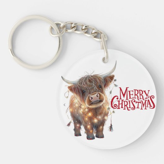 highland cow xmas Acrylic Keychain (Voorkant)