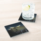 Highland Cows Glowing In The Dark, Glass Coaster Glazen Onderzetter (Schuin)