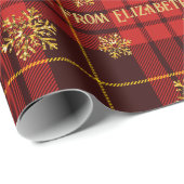 Highland Hearth Tartan Gold Snowflake Personalized Cadeaupapier (Rol Hoek)