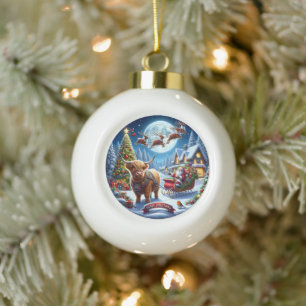 Highland Holiday Delivery Kerstman's Koe Kerst Keramische Bal Ornament