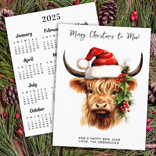 Highland Koe 2025 Kalender Vrolijk Kerstfeest Kaar Feestdagenkaart