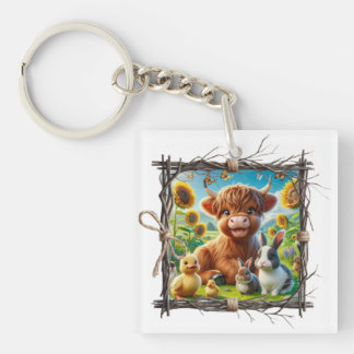 Highland Koe Acryl Sleutelhanger - Boerderij Charm