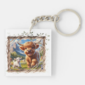 Highland Koe Acryl Sleutelhanger - Rustiek Boerder