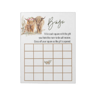 Highland Koe Baby shower Bingo Spel Koppels Notitieblok