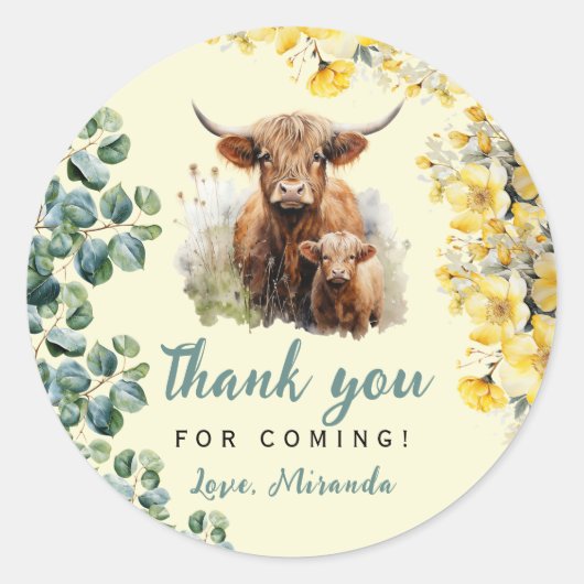 Highland Koe Baby shower Ronde Sticker (Voorkant)