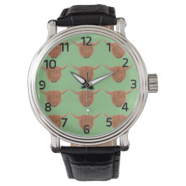 Highland Koe Bekijk het groene gezicht Horloge