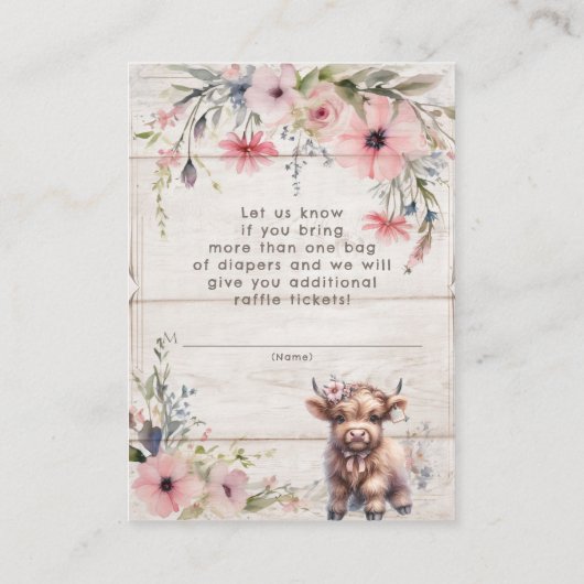 Highland Koe Bloemen Schattige Schattig Luier Raff Informatiekaartje (Achterkant)