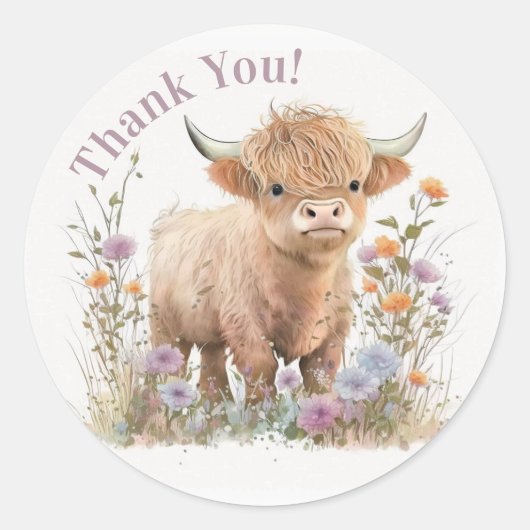 Highland koe bloemenboho partij gunst sticker (Voorkant)