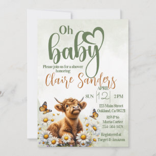 Highland koe bloemenmadeliefje baby shower uitnodi kaart