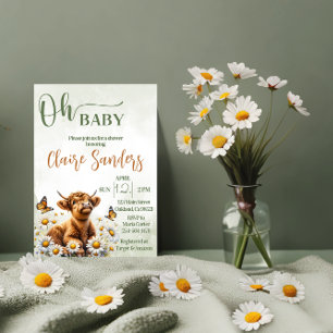 Highland koe bloemenmadeliefje baby shower uitnodi kaart
