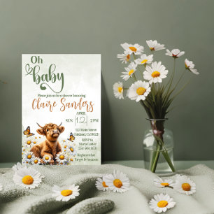 Highland koe bloemenmadeliefje baby shower uitnodi kaart