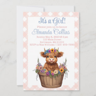 Highland koe bloemenrustiek baby shower kaart
