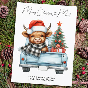 Highland Koe  Blue Truck Vrolijk Kerstfeest Briefkaart