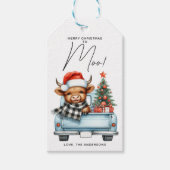 Highland Koe Blue Truck Vrolijk Kerstfeest Cadeaulabel (Voorkant)