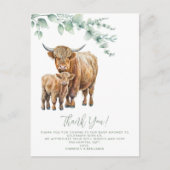 Highland Koe Boho Greenery Baby shower Bedankt Briefkaart (Voorkant)