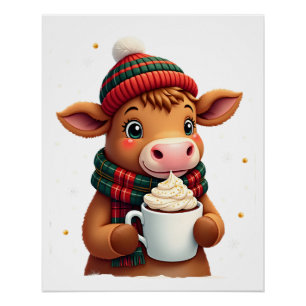 Highland Koe Brushstreek Kerst T-Shirt (4) Perfect Poster