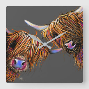 Highland Koe Clock " S&N" door Shirley MacArthur Vierkante Klok