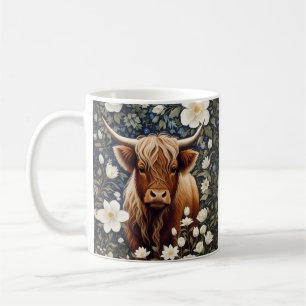 Highland Koe Elegante Witte Bloemen Koffiemok