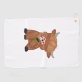 Highland Koe en Paardenbloem Puff Classic T-shirt Golfhanddoek (Horizontaal)