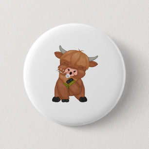 Highland Koe en Paardenbloem Puff Classic T-shirt Ronde Button 5,7 Cm