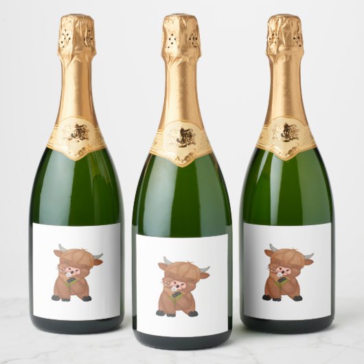 Highland Koe en Paardenbloem Puff Classic T-shirt Sparkling Wijnetiket (Flessen)